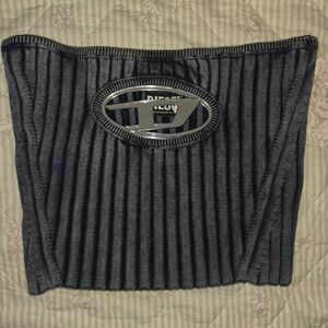 Diesel Navy and Light Blue Ribbed Tube Top with Silver Logo Plate